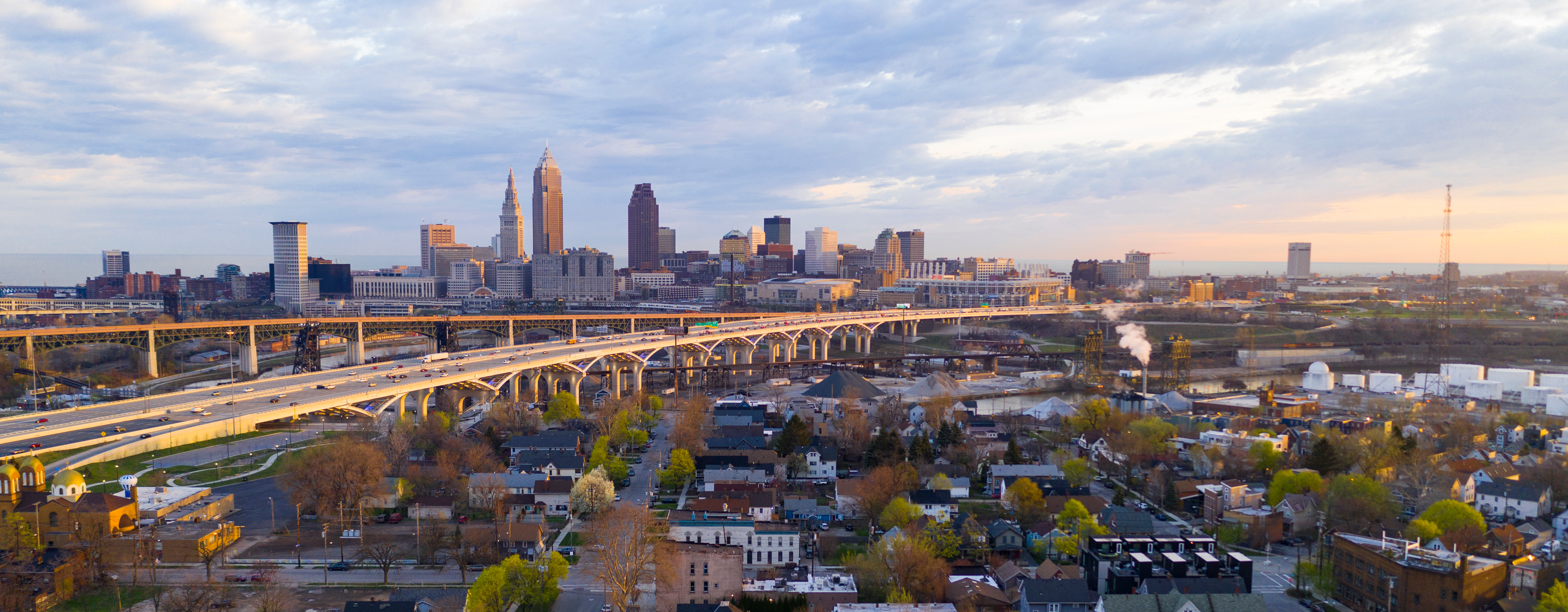 Highway through Cleveland in Cuyahoga County, OH.